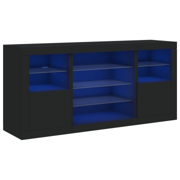 Servantă cu lumini LED, negru, 142,5x37x67 cm - Img 2