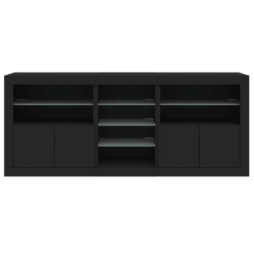Servantă cu lumini LED, negru, 181,5x37x67 cm - Img 6