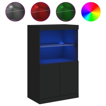 Servantă cu lumini LED, negru, 60,5x37x100 cm - Img 2