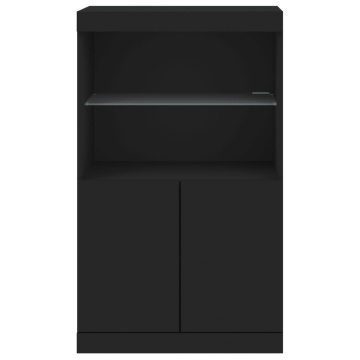 Servantă cu lumini LED, negru, 60,5x37x100 cm - Img 5