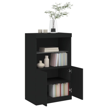 Servantă cu lumini LED, negru, 60,5x37x100 cm - Img 8