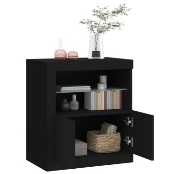 Servantă cu lumini LED, negru, 60,5x37x67 cm - Img 8