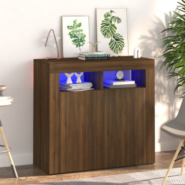 Servantă cu lumini LED, stejar maro, 80x35x75 cm - Img 1
