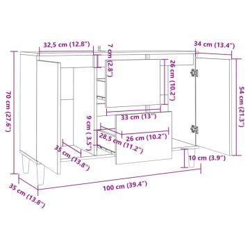Servantă, gri beton, 101x35x70 cm, lemn prelucrat - Img 6