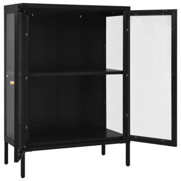Servantă, negru, 75x35x105 cm, oțel și sticlă - Img 5