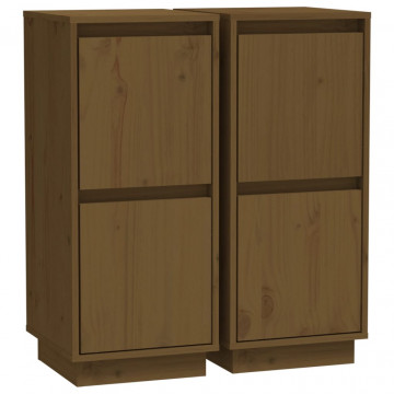 Servante, 2 buc., maro miere, 31,5x34x75 cm, lemn masiv pin - Img 2