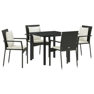 Set 5 piese dining grădină cu perne - Poliratan negru - Img 2