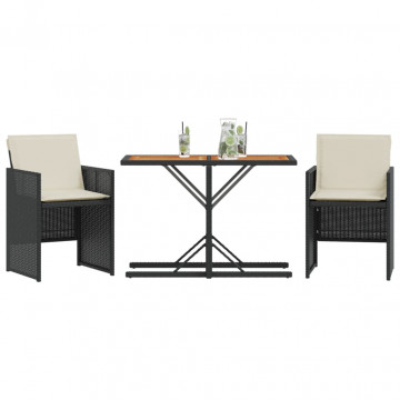 Set bistro cu perne, 3 piese, negru, poliratan - Img 3