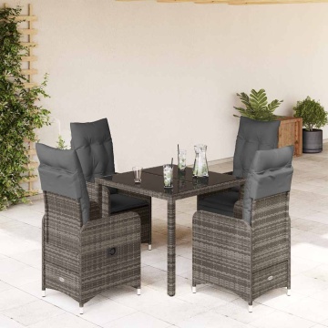 Set bistro de grădină cu perne, 5 piese, gri, poliratan - Img 2