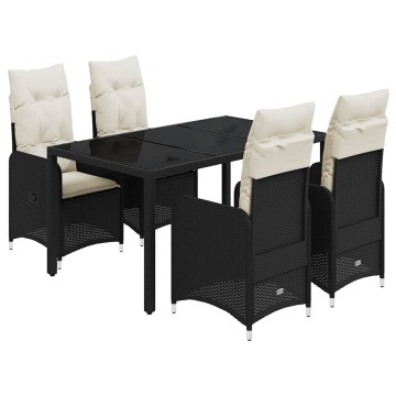 Set bistro de grădină cu perne, 5 piese, negru, poliratan - Img 2