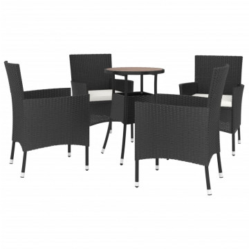 Set bistro de grădină cu perne, 5 piese, negru, poliratan - Img 3