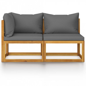 Set canapea 2 piese cu perne gri închis, lemn masiv de acacia - Img 2