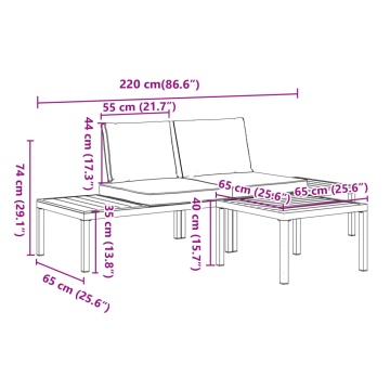 Set canapea de grădină, 3 piese, cu perne, negru, aluminiu - Img 6