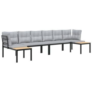 Set canapea de grădină, 4 piese, cu perne, negru, oțel vopsit - Img 2
