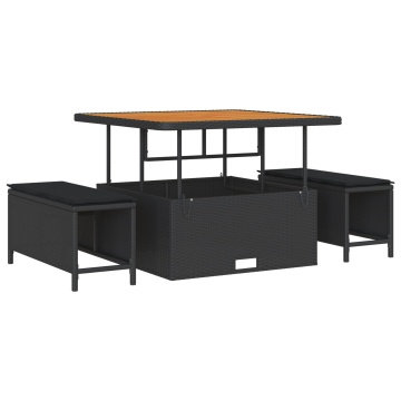 Set canapea de grădină cu 11 piese și perne - Poliratan negru Acacia, Canapea de grădină cu 2 locuri și spațiu de depozitare cu perne - Poliratan negru, Set dining de grădină cu 3 piese și perne - Poliratan negru Acacia - Img 4