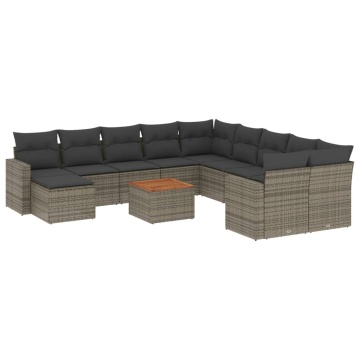 Set canapea de grădină cu perne, 12 piese, gri, poliratan - Img 2