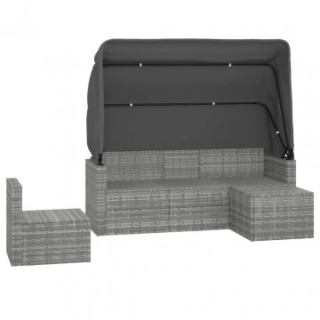 Set canapea de grădină cu perne, 4 piese, gri, poliratan - Img 4