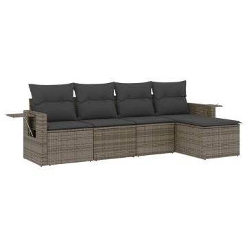 Set canapea de grădină cu perne, 5 piese, gri, poliratan - Img 2