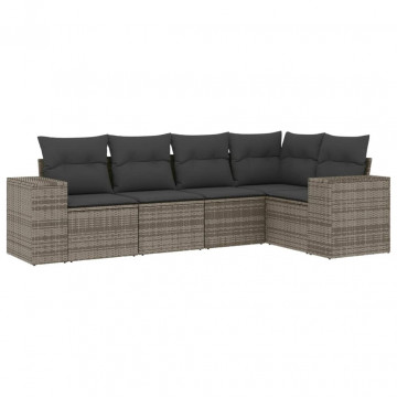 Set canapea de grădină cu perne, 5 piese, gri, poliratan - Img 2