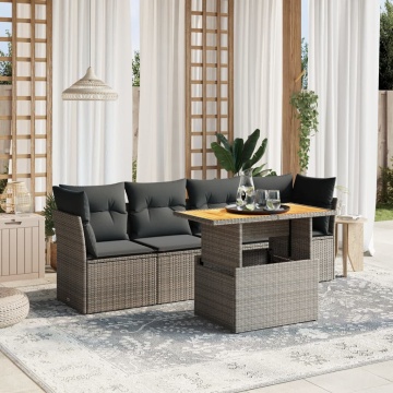 Set canapea de grădină cu perne, 5 piese, gri, poliratan - Img 1