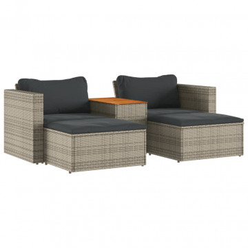 Set canapea de grădină cu perne, 5 piese, poliratan/lemn acacia - Img 2