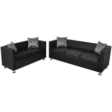 Set canapele 3 locuri și 2 locuri, negru, piele artificială - Img 1