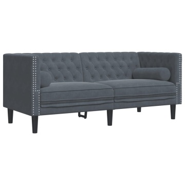 Set canapele Chesterfield cu perne rulou, 2 piese, gri, catifea - Img 8