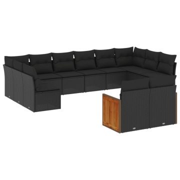 Set canapele de grădină, 12 piese, cu perne, negru, poliratan - Img 2