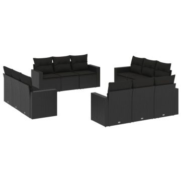 Set canapele de grădină, 12 piese, cu perne, negru, poliratan - Img 2