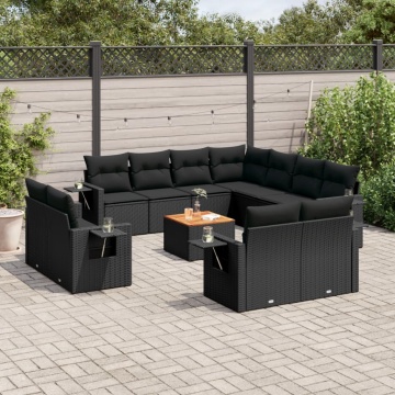 Set canapele de grădină, 12 piese, cu perne, negru, poliratan - Img 1