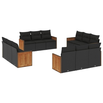 Set canapele de grădină, 12 piese, cu perne, negru, poliratan - Img 2