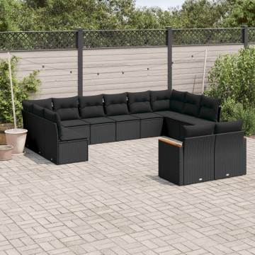 Set canapele de grădină, 12 piese, cu perne, negru, poliratan - Img 1