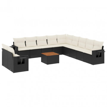 Set canapele de grădină, 12 piese, cu perne, negru, poliratan - Img 2