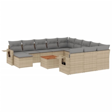 Set canapele de grădină, 13 piese, cu perne, bej, poliratan - Img 2