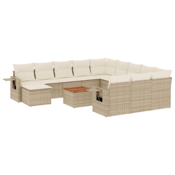 Set canapele de grădină, 13 piese, cu perne, bej, poliratan - Img 2