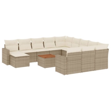 Set canapele de grădină, 13 piese, cu perne, bej, poliratan - Img 2