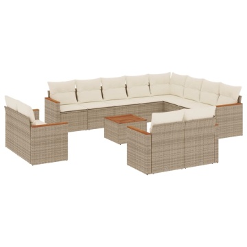 Set canapele de grădină, 13 piese, cu perne, bej, poliratan - Img 2