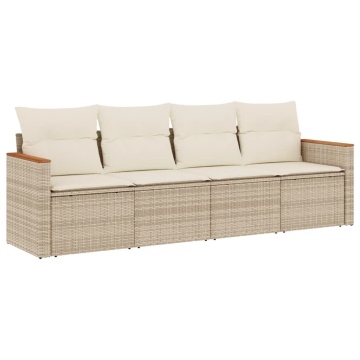 Set canapele de grădină, 4 piese, cu perne, bej, poliratan - Img 2