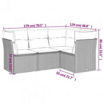 Set canapele de grădină, 4 piese, cu perne, bej, poliratan - Img 3