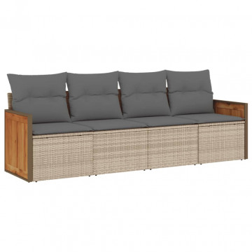 Set canapele de grădină, 4 piese, cu perne, bej, poliratan - Img 2