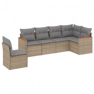 Set canapele de grădină, 6 piese, cu perne, bej, poliratan - Img 2