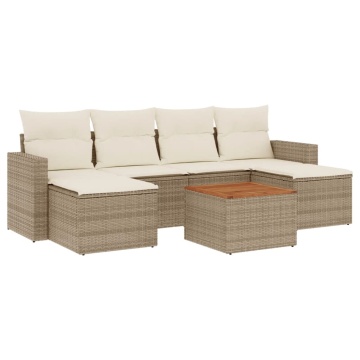 Set canapele de grădină, 7 piese, cu perne, bej, poliratan - Img 2