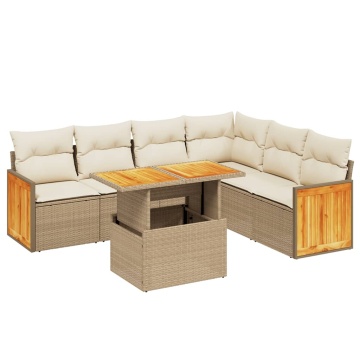Set canapele de grădină, 7 piese, cu perne, bej, poliratan - Img 2