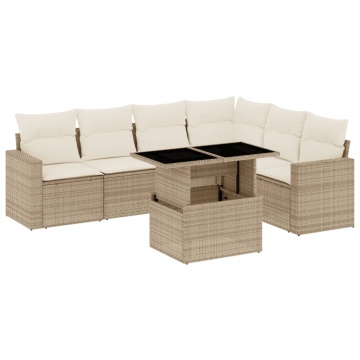 Set canapele de grădină, 7 piese, cu perne, bej, poliratan - Img 2