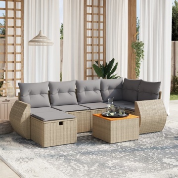 Set canapele de grădină, 7 piese, cu perne, bej, poliratan - Img 1