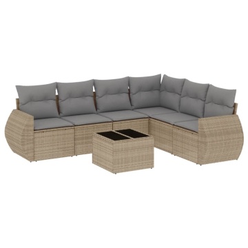Set canapele de grădină, 7 piese, cu perne, bej, poliratan - Img 2