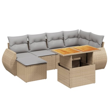 Set canapele de grădină, 7 piese, cu perne, bej, poliratan - Img 2