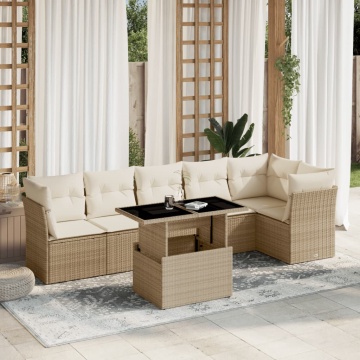 Set canapele de grădină, 7 piese, cu perne, bej, poliratan - Img 1