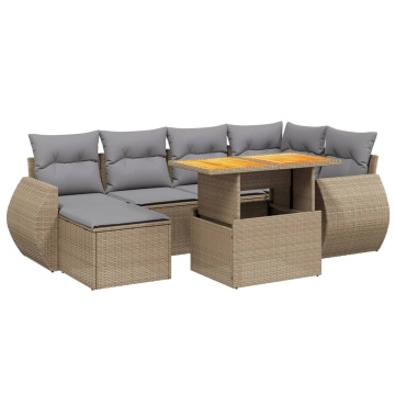 Set canapele de grădină, 7 piese, cu perne, bej, poliratan - Img 2