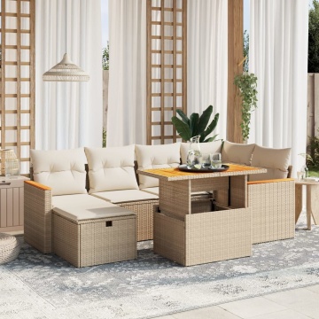 Set canapele de grădină, 7 piese, cu perne, bej, poliratan - Img 1